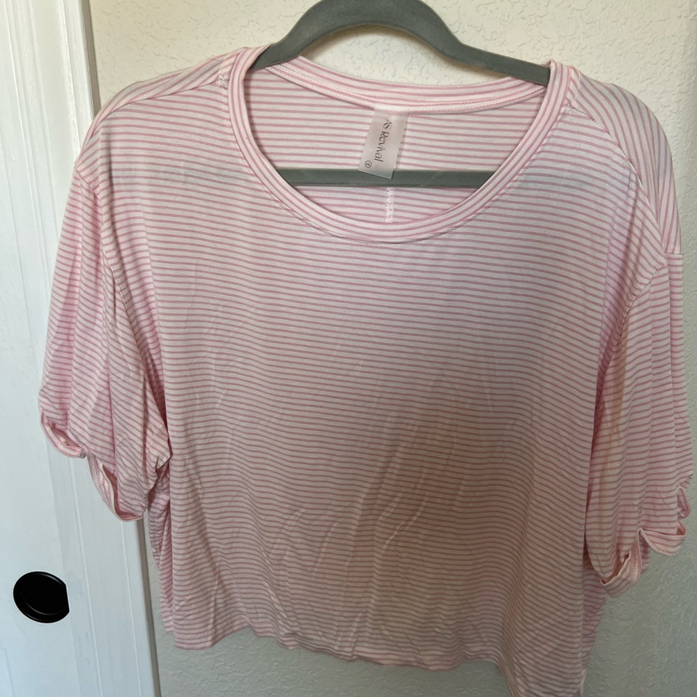 Casual Pink Striped Short Sleeve Tee